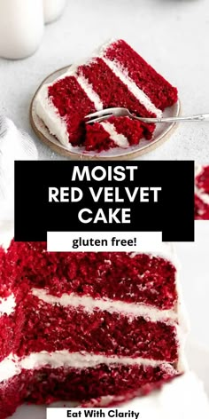 a slice of red velvet cake on a plate