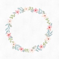 watercolor flowers and leaves arranged in a circle