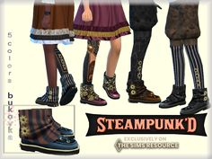 the steampunkd boots are all different colors and sizes