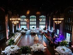 an overhead view of a banquet hall with tables and chairs set up for formal function