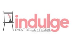 the logo for an event decor and floral company, including a chair with flowers in it