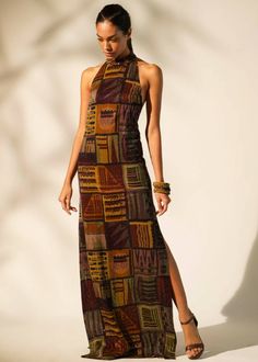 Multicolor abstract print halter neck maxi dress with sequins throughout and side slits. Resort Couture, Resort Outfit Ideas, Bali Summer, Eclectic Outfits, Freakum Dress, Stylish Maxi Dress, Halter Neck Maxi Dress, Dress With Sequins, Resort Outfit