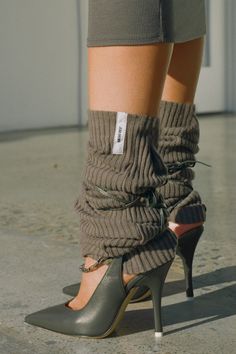 Close up side view of the slouchy, pull on army luxe knit Leg Warmers that can be worn pulled up on scrunched down Knit Leg Warmers, Joah Brown, Viscose Fabric, Season Colors, Leg Warmers, Soft Plush, Lay Flat, Hand Wash, Women Wear