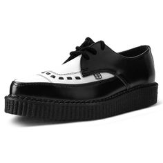 PRICES MAY VARY. Black Leather With White Leather Upper Black Interlace and Black Stitch Detail 1.25 Inch Sole With Pointed Creepers it is suggested to round up in sizing These are Unisex, please double check your size before ordering White Creepers, Creepers Shoes, White Leather Shoes, Pointy Toe Shoes, Teddy Boys, Leather Tie, Casual Footwear, Retro Shoes, Shoes Lace