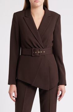 Be perfectly polished in this desk-to-dinner jacket designed with a defining belt and an asymmetric hem. Peaked lapels Removable belt 96% polyester, 4% elastane Dry clean Imported Asymmetric Jacket, Dinner Jacket, Jacket Design, Nordstrom Store, Asymmetric Hem, Size 16, Espresso, Size 12, Jackets For Women