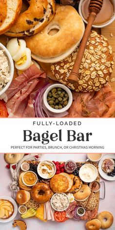 bagel bar with various types of breads, pastries and other food items