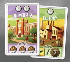 two bookmarks with the words university and factory on them