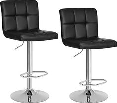 two black leatherette bar stools with chrome base