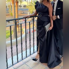 This Dress Is A Black Crystal Belted Evening Gown With A Ruffle One Shoulder. Only Worn Once Elegant Evening Gown, Crystal Belt, Evening Gowns Elegant, Black Crystals, Dress First, Evening Gown, A Black, Evening Gowns, One Shoulder