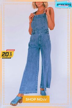 Throwback Denim Overalls Denim Overalls, Wide Legs, Pocket Detail, Overalls, Wide Leg, Blue Color