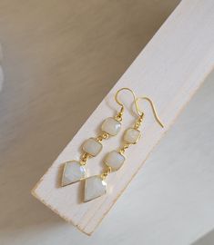 Unique Moonstone Earrings, Long Gold Earrings, Gemstone Earrings, Bride Earrings, Wedding Day Earrings Gold Moonstone Dangle Jewelry, Gold Dangle Earrings With Moonstone, Delicate Dangle Moonstone Earrings, Minimalist Moonstone Dangle Earrings, Gold Moonstone Dangle Earrings, Moonstone Earrings, Unique Diamonds, Diamond Shaped, Etsy Earrings Dangle