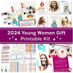 the young women gift printable kit includes pictures, cards and magnets to make it look like jesus