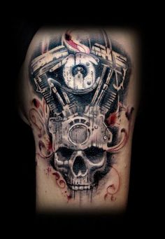 a tattoo with a clock and skull on it