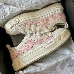 Only Worn For 30 Mins For Photoshoot. Still Good As New Never Worn Outside. Size 39. Pink & White Amiri Sneakers Girly Shoes Aesthetic, Amiri Star Shoes, Pink Amiri Sneakers, Pink Amiri Shoes, Pink Designer Shoes, Girly Shoes Sneakers, Coquette Shoes, Girly Sneakers, Amiri Shoes