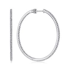 14K White Gold French Pave 40mm Round Inside Out Diamond Hoop Earrings Brilliant Cut Hoop Earrings, Luxury Everyday Hoop Diamond Earrings, Everyday Luxury Diamond Hoop Earrings, Classic Earrings, White Gold Earrings, Diamond Hoop Earrings, Diamond Stone, Pave Diamonds, Shop Earrings