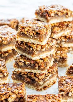 a stack of pecan bars sitting on top of each other