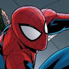 the spider - man is flying through the air with his hands on his hips and head