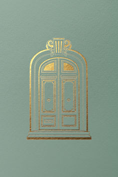 Parisian door on aqua paper with gold foil Parisian Design Graphic, Door Logo, Jewelry Logo Design, Vintage Badge, Real Estate Logo Design, Online Logo Design, Estate Logo, Visual Identity Design