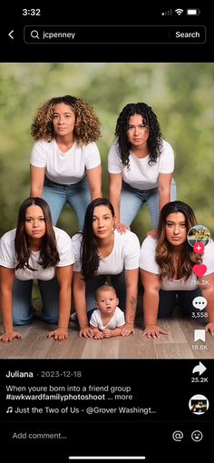 a group of women posing for a photo with the caption's name on it