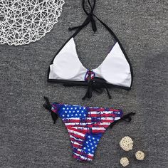 F00012518-104 Flag Print Triangle Top Swimwear For Beach Season, Fitted Flag Print Swimwear For Swimming, Fitted Flag Print Swimwear For Pool, Beachwear Swimwear, Swimsuit Collection, Print Swimsuit, Swimsuits Halter, Boho Casual, Fashion Today