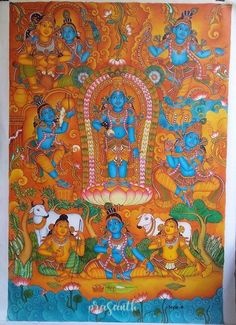 Buy Kerala Original Mural Painting Krishnaleela, Artwork, Canvas Rolled, Wall Decor Online in India - Etsy Pencil Drawing Images, Artwork Canvas, Indian Folk Art, Radha Krishna Art, Radhe Radhe, Drawing Images, Krishna Art