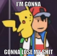 an image of a cartoon character holding a pikachu with the caption i'm gona