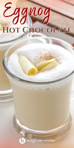 eggnog hot chocolate in a glass cup