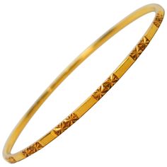 This simple but elegant eighteen karat 18K yellow gold bangle bracelet is sure to get compliments. Stylishly slim and lends just the right touch of gold to any look. Measures 2-3/8 inches in diameter, made for smaller wrists. Inside circumference is 6-3/4 inches. Solid construction, easy slip on style. In gift box. Elegant Gold Band Bangle, Classic 22k Yellow Gold Bracelets, Classic 22k Yellow Gold Bracelet, Flexible Yellow Gold Round Cuff Bracelet, 22k Gold Jubilee Bracelet, Flexible Yellow Gold Cuff Bracelet, Flexible Yellow Gold Bangle, Classic 22k Gold Bracelets For Formal Occasions, Flexible Gold Cuff Bracelet