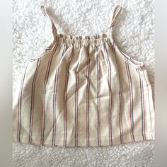 Copper Key Linen Tank Top Beige With Red And Blue Stripes Elastic Neck Design Size 2t New With Tags Beige Cotton Tops For Playtime, Striped Tops For Summer Playtime, Cute Striped Cotton Tops, Summer Cotton Tops For Playtime, Elastic Neck Design, Boho Birds, Reindeer Shirt, Copper Key, Linen Tank Top