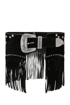 Find MOSCHINO JEANS Fringe Belt In Black on Editorialist. Moschino Jeans Fringe Belt in Black Genuine leather belt with embellished silver-tone hardware. Made in Italy. Buckle closure. 5-pocket design. Fringe trim. Wester-inspired stitching. Size 36 measures approx 25.5 - 27.5 L x 5 H. MJEF-WA3. 3002-8798. About the designer: Jean Knee High Boots, Fringe Belt, Moschino Jeans, Fringed Belt, Lace Leggings, Crystal Chandelier Earrings, Embroidered Denim Jacket, Jean Accessories, Beauty Sale