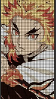 an anime character with blonde hair and black eyes is depicted in this cross stitch pattern