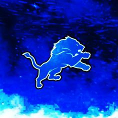 the detroit lions logo is shown on a blue and black background with white clouds in the foreground