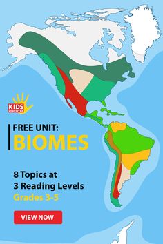 a map with the text free unit biomes 8 topics at 3 reading levels