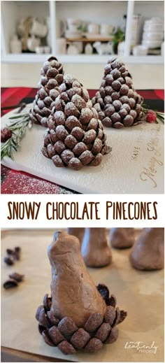 chocolate pinecones are stacked on top of each other in the shape of cones