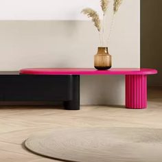 This TV cabinet has a telescopic design, the length of free adjustment, suitable for the size of the living room. Color: Black/Pink | jessica 110.2 W Storage Credenza 12.9 H x 110.2 W x 15.7 D in pink / blackWood in Black / Pink | 15.7" L x 110.2" W x 12.9" H | Wayfair Long Cabinet Living Room, Black And Pink House Decor, Pink Black Living Room, Hot Pink Furniture, Neon Furniture, Console Ideas, Credenza Wood, Nyc Office, Disney Minimalist