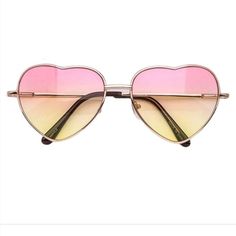 Channel Summertime's Positive Vibes With These Heart-Shaped Ocean Lens Iconic Sunglasses. Nwt Pink And Yellow Color Combo With A Classic Wire Rim. Perfect Summer Sunnies! One Size Classic Fit Uv 400 Protection Seller Info: Poshmark Ambassador Top Rated Seller Fast Shipper! Offers Welcome Bundle Offers Given Pink Heart Sunglasses, Wire Frame Sunglasses, Iconic Sunglasses, Guess Glasses, Crystal Sunglasses, Christian Dior Sunglasses, Glasses Logo, Sunglasses Logo, Tortoise Shell Sunglasses