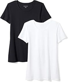 Amazon Essentials Women's 2-Pack Classic-Fit Short-Sleeve Crewneck T-Shirt Joggers Outfit, Amazon Essentials, Oversized Pullover, Casual T Shirts, White T, Bra Tops, Workout Shorts, Shirt Online, Capsule Wardrobe