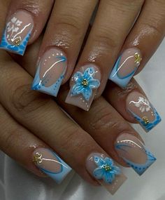 Baddie Nail Designs Blue, Relatable Illustrations, Holiday Acrylic Nails, Spring Acrylic Nails, Hard Nails, Nagel Tips, Simple Gel Nails