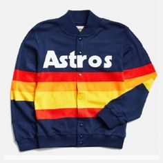 Trendy Fashion Women Houston Astros 1986 Kate Upton Rainbow Stripe Blue Fleece Sweater Jacket, Coats and Jackets for women Astros Sweater, Astros Jacket, Rainbow Sweater, Kate Upton, Satin Jackets, Fleece Sweater, Houston Astros, Sports Jacket, Blue Jacket