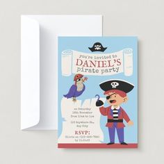 a pirate birthday party card with an envelope