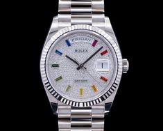 Rolex Day Date President 36MM 128239 Pave RAINBOW 18K White Gold 2022 #Rolex #DayDatePresident #Horology #Rolex128239 Gold Rolex, Rolex Day Date, 18k Rose Gold, Gold Watch