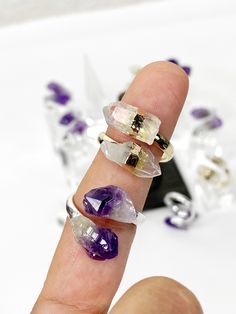 Raw Amethyst Quartz Open Ring Adjustable Amethyst Crystal Ring, Adjustable Amethyst Crystal Ring As Gift, Adjustable Amethyst Crystal Ring With Natural Stones, Unique Adjustable Amethyst Crystal Ring, Adjustable Open Crystal Ring With Spiritual Style, Adjustable Spiritual Crystal Ring, Crystal Point Necklace, Crystal Guide, Raw Quartz