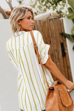 Yellow Striped Short Sleeve Buttoned Pocket Shirt Loose Fit Shirts, Hot Women Dress, Oversized Blouse, Striped Short, Comfortable Tops, Pocket Shirt, Summer Style Casual, Yellow Stripes, Size Pattern