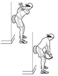 the diagram shows how to do squats with one hand and another holding a baseball bat