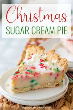 a slice of christmas sugar cream pie on a plate