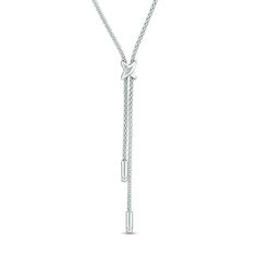 "X" Lariat Necklace in Sterling Silver - 17" | Zales Silver Lariat Necklace With Box Chain, Elegant Silver Chain Lariat Necklace, Formal Box Chain Lariat Necklace, Formal Lariat Necklace With Box Chain, Elegant Lariat Necklace With Box Chain, Formal Dangle Lariat Necklace, Formal Sterling Silver Lariat Necklace With Adjustable Chain, Formal Silver Lariat Necklace With Adjustable Length, Dressy Attire