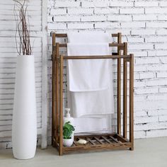 Rustic Dark Brown Wood Bathroom Towel Rack-MyGift Dark Brown Wood Bathroom, Standing Towel Rack Bathroom, Wet Towel Hanging Ideas, Free Standing Towel Rack Bathroom, Brown Wood Bathroom, Display Blankets, Towel Hanging Ideas, Master Toilet, Sheet Folding