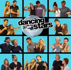 the dancing with the stars poster is shown in multiple pictures, including one man and two women