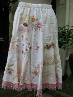 Embroidery Skirt, Boho Clothes, Repurposed Clothing, Altered Couture, Paneled Skirt, Altering Clothes, Skirt Maxi, Linens And Lace