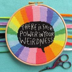 there is such power in your weirdness cross stitch pattern with scissors on the table